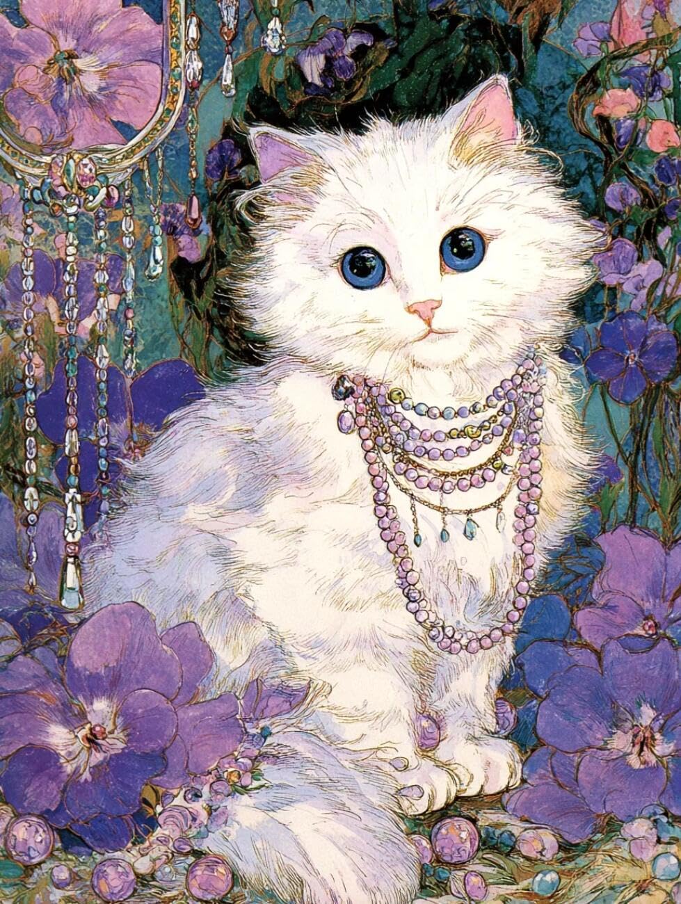 Henypt Stamped Cross Stitch Kits Fantasy Cat Animal DIY Needlepoint Set for Beginners The Elderly with Accessories Living Room/Bedroom Wall Hangings 14CT 40x50cm