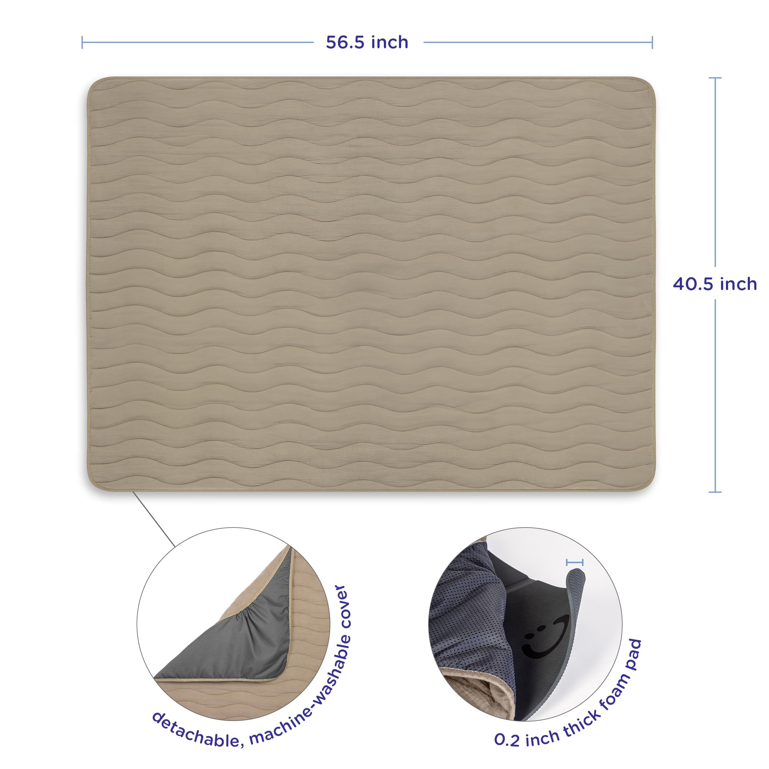 Ubbi Baby-Bodenmatte, dick und bequem, 40,5 x 57 cm, gepolsterte Spielmatte für Babys und Kleinkinder, Abnehmbarer Baumwoll-Musselin-Bezug, maschinenwaschbar und faltbar, Taupe