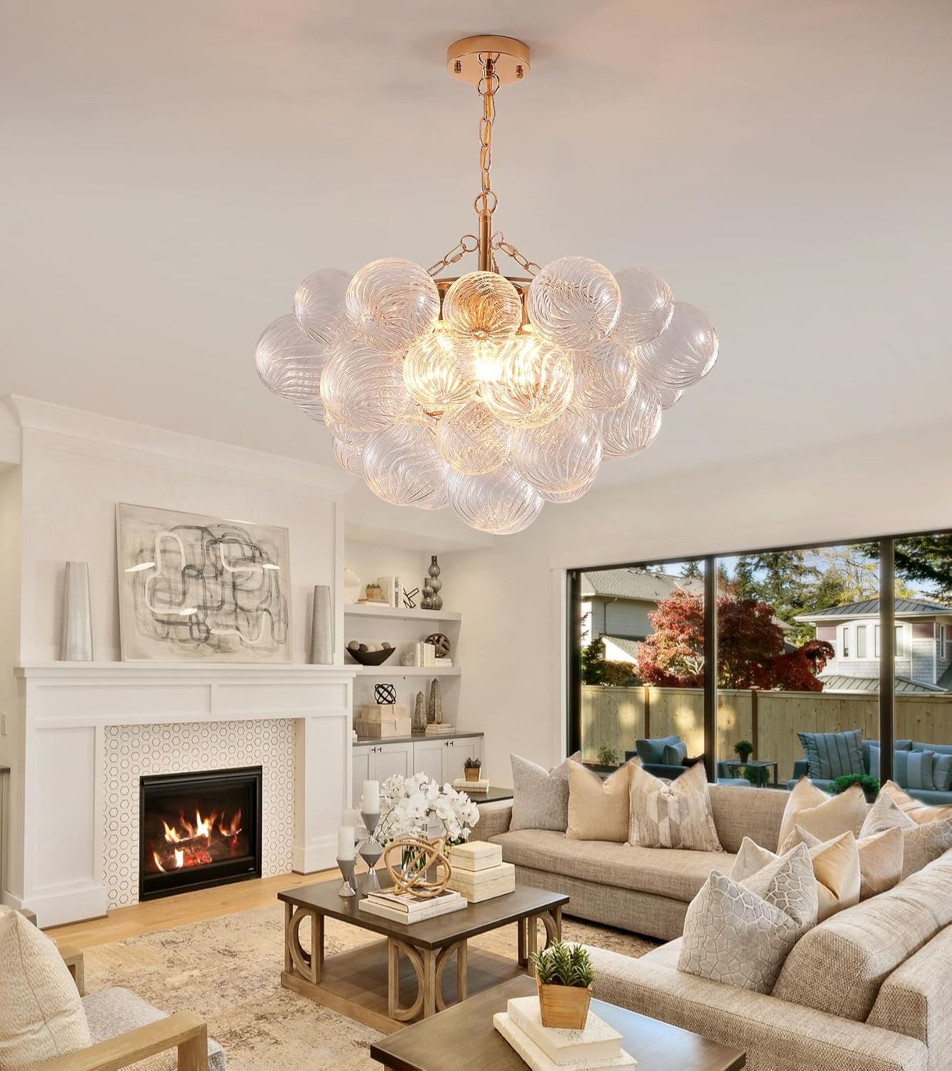 Modern Glass Ceiling Light,5 Light Nordic Bubble Ball Swirled Glass Globe Chandeliers Gold Light Fixtures for Bedroom Dining Room Living Room Kitchen Entryway D25.2IN UL Listed