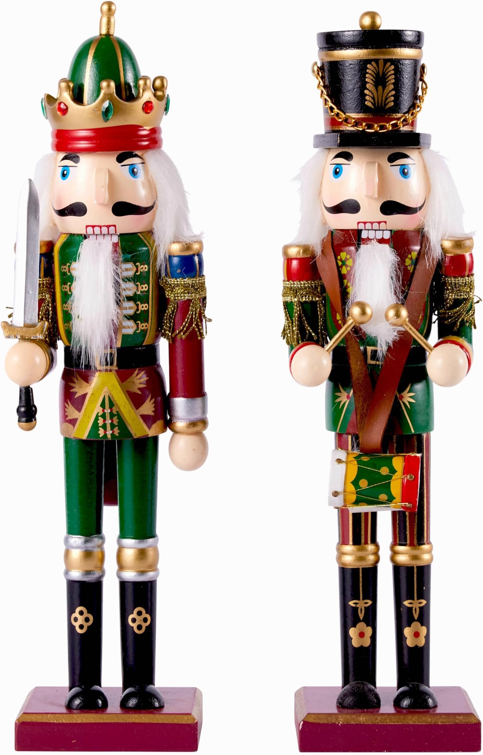 THE TWIDDLERS 2 Pack 12 Inch Wooden Nutcracker Christmas Decor King & Soldier (Green) Decorative Christmas Nutcracker Figures, Nutcracker Christmas Decorations, Cascanueces de Navidad in Gift Box