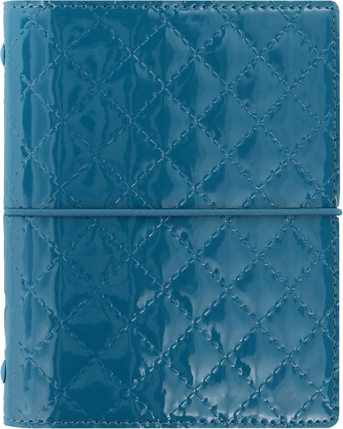 Filofax Domino Luxe Organizer, Pocket Size, Teal - High-Gloss, Quilted Effect, Parisian Inspired, Six Rings, Week-to-View Calendar Diary, Multilingual, 2025 (C027993-25)