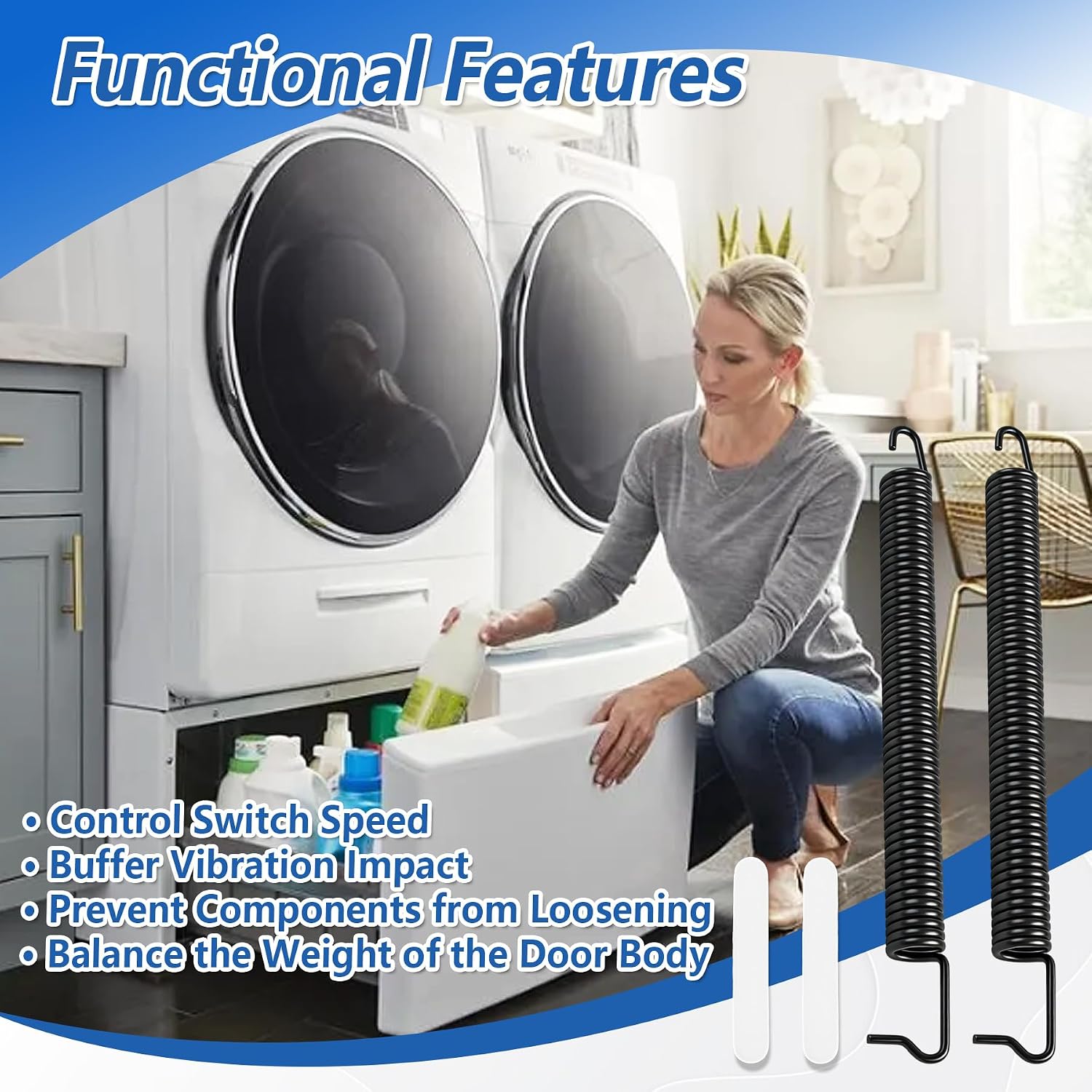 WPW10337934 Dishwasher Door Spring with WP8268990 Door Hinge Bushing Fit for Whirlpool for Kenmore for Magic Chef for Amana for Maytag for Roper for Estate Dishwasher 2Pcs