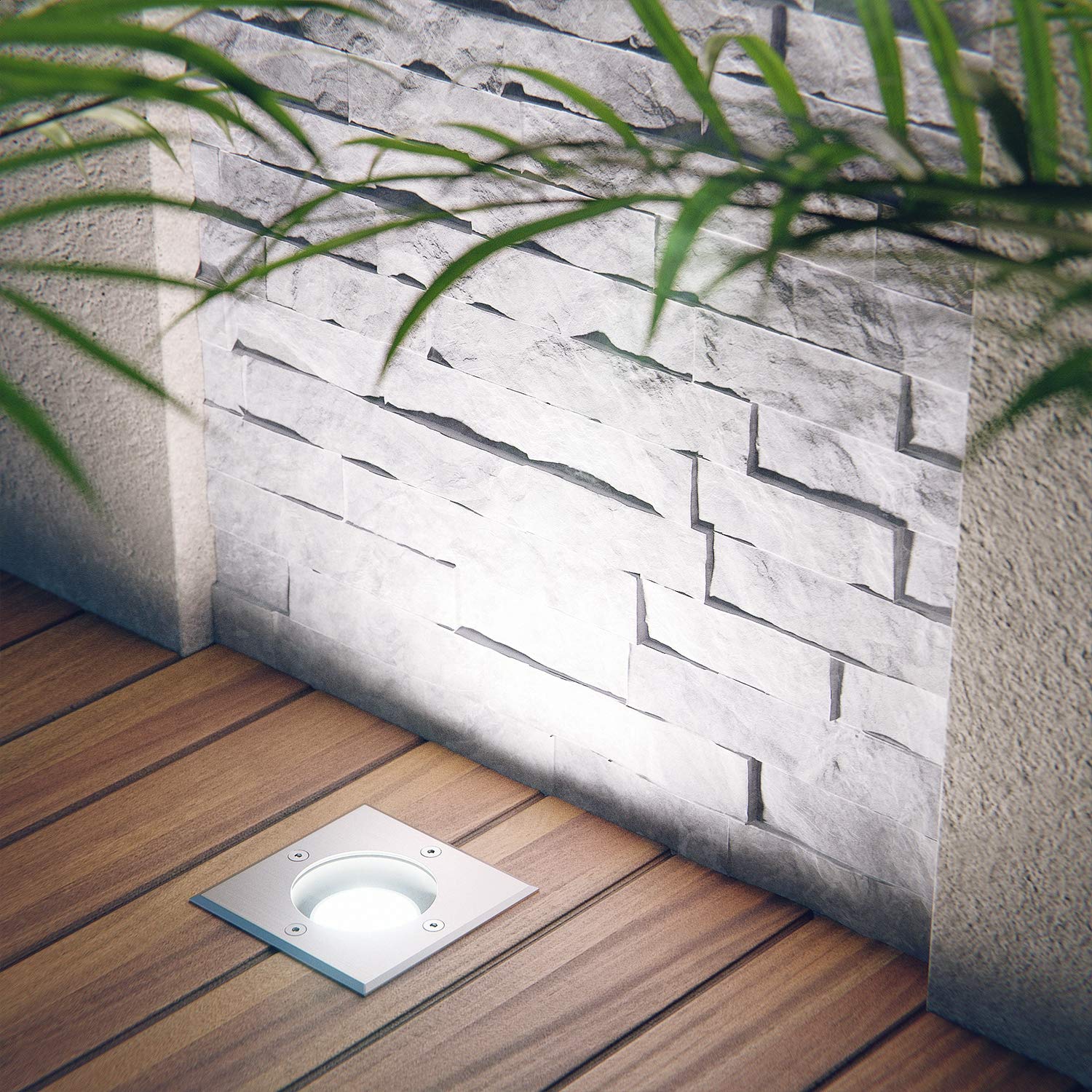 ledscom.de 6x Smarte Boden-Einbauleuchte RELI für außen Edelstahl eckig IP67 inkl. Smart Home RGBW GU10 LED Lampe, 5,41W, 473lm