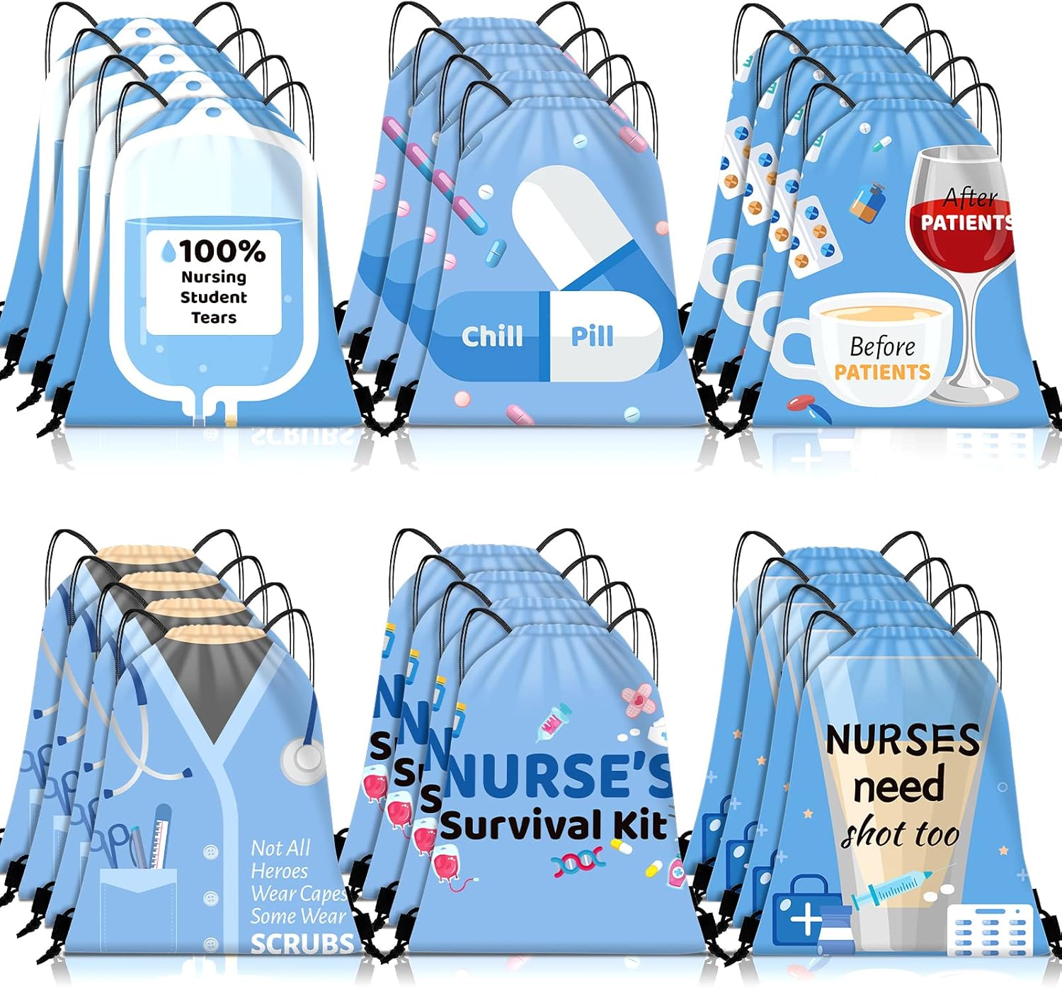 Amylove 24 Pieces Nurse Week Gifts Bags Bulk 2026, Funny Nurses Drawstring Backpack Nurse Appreciation Gifts for Nurses Day, Cna Week