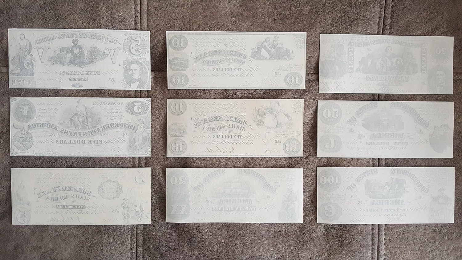 Reprint on Paper with W/M United States 1861-1862 y. Confederate (Black Set)