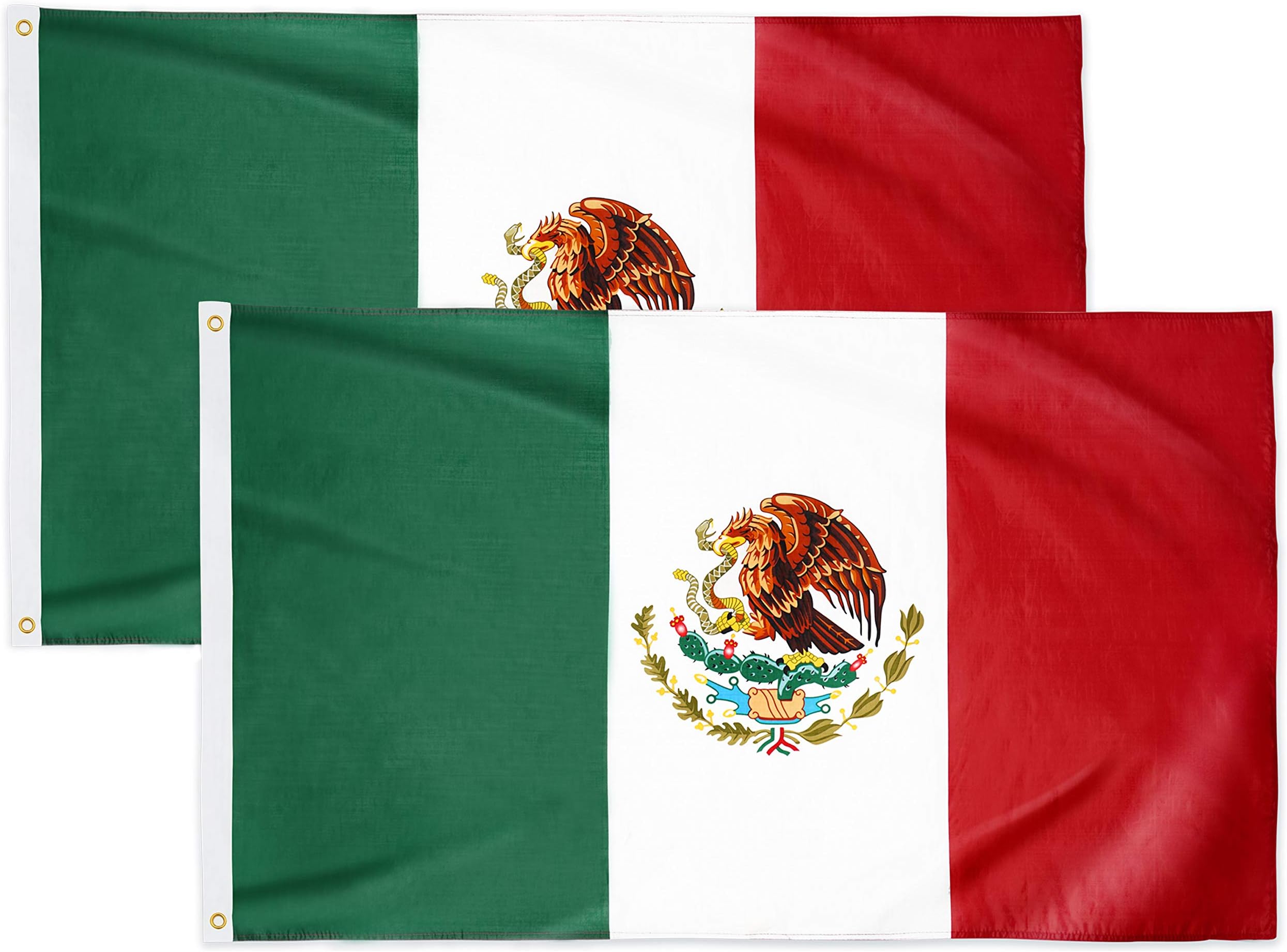 DANF 2 Pack Mexico Flag 3x5 Ft - 100D Thicker Polyester - Mexican MX National Flags Double Stitched Quality 3 X 5 Feet with Brass Grommets Indoor & Outdoor Use
