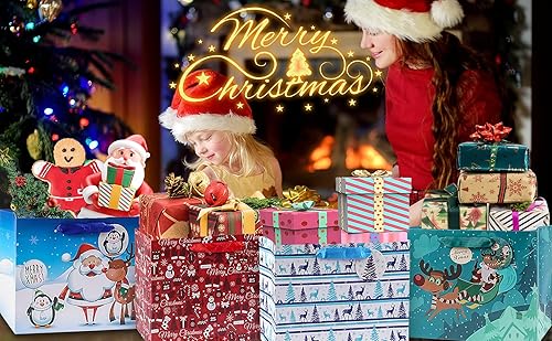 Miniatura 6 de Elephant-package Paquete de 18 bolsas de papel de regalo de Navidad con papel de seda a granel, bolsas de regalo de Navidad medianas con diseños