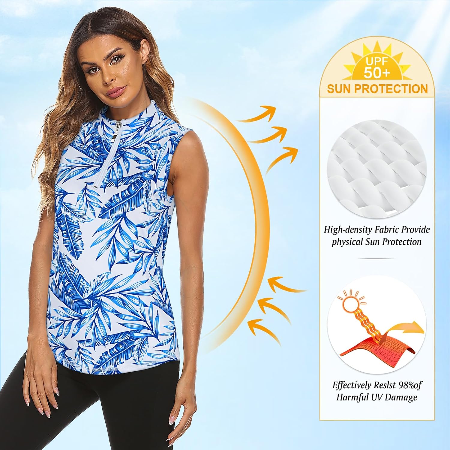 Koscacy Women's Sleeveless Golf Tennis Polo Shirts Zip Up Dry Fit Workout Tank Tops Athletic Shirt - Image 3