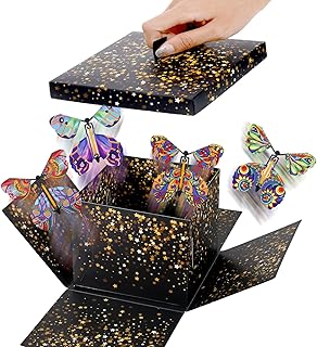 Flying Butterfly Explosion Gift Box, Flying Butterfly Surprise Box, Pop Out Birthday Surprise Gift Boxes Explosion Exploding with 4 Butterflies Wedding, Anniversary Party Mother's Day(Black)