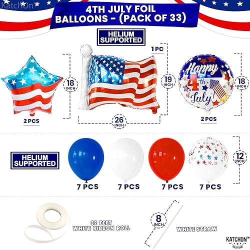 Miniatura 4 de KatchOn, Juego de decoración de globos del 4 de julio, grandes, 26 pulgadas, paquete de 36 unidades, decoración de globos de Estados Unidos, globo
