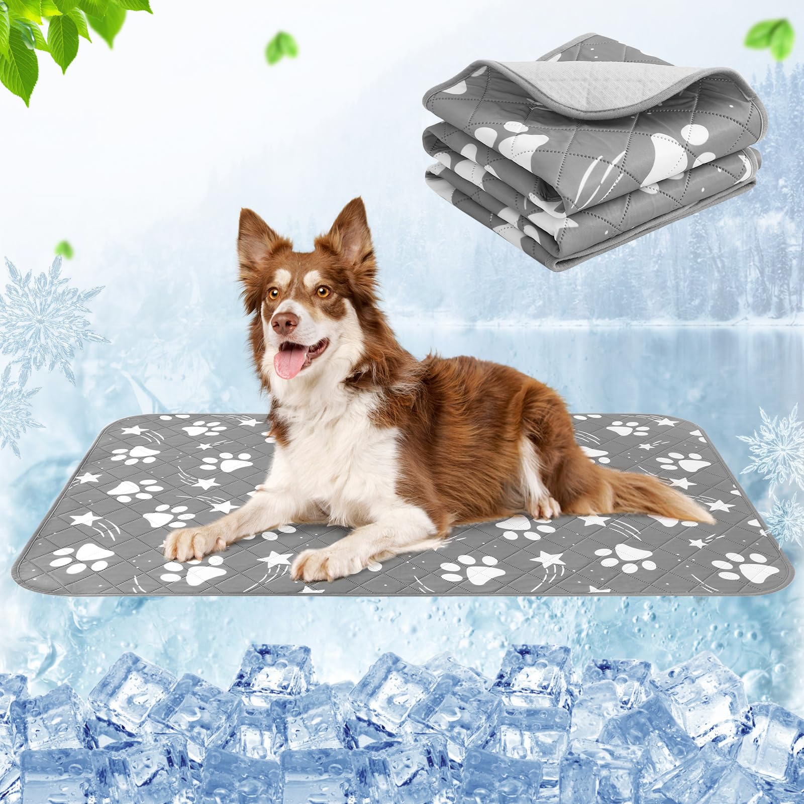 KOOLTAIL Dog Self Cooling Mat for Medium Large Dogs - Summer Pet Sleeping Blanket Cool Pad for Crate Kennel,Reusable Washable Waterproof Breathable Dog Pee Pads, Mats for Car Playpen,Gray XL