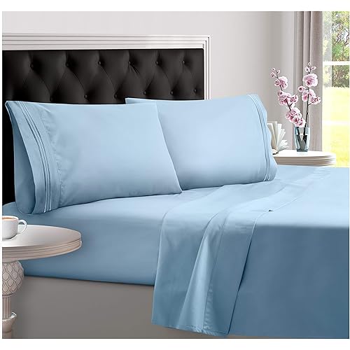 Twin XL Deep Pocket Sheets XL Sheets Twin Set 4 Piece Twin Size Sheet Set Twin Sheets XL Twin Sheets Extra Long Deep Pockets XL Deep Pocket Twin Sheets Twin Size XL Extra Deep Pocket Set Light Blue