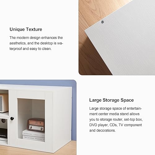 Miniatura 5 de VECELO Soporte de TV LED para televisores de hasta 70 pulgadas, moderno centro de entretenimiento con consola de almacenamiento multimedia con 23