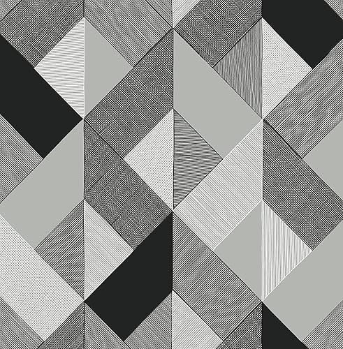 NextWall Stacy Garcia Home - Papel tapiz geométrico de marquetería para despegar y pegar (gris)
