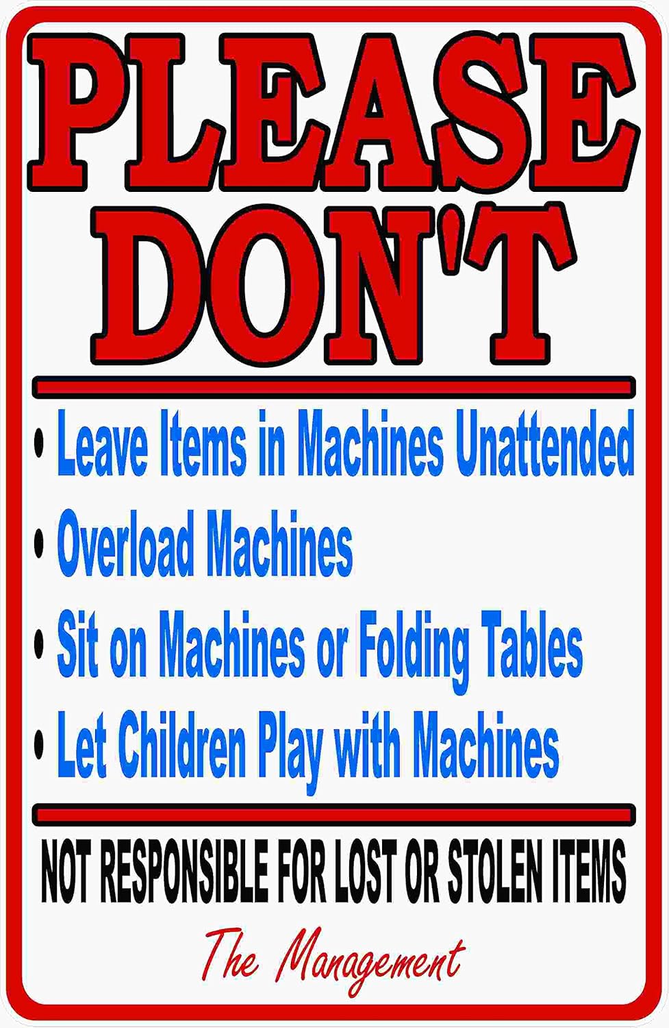 Laundromat Rules & Liability Sign. 12x18 Metal. Laundry Business Signs
