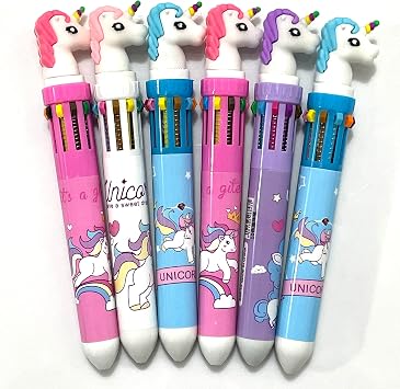 sencoo 6 pack 10-in-1 Multicolor Ballpoint Pen 10 Colors Cute Cartoon Barrel Ballpoint Pen for Office School Supplies Students Prize Unicorn Children Gift