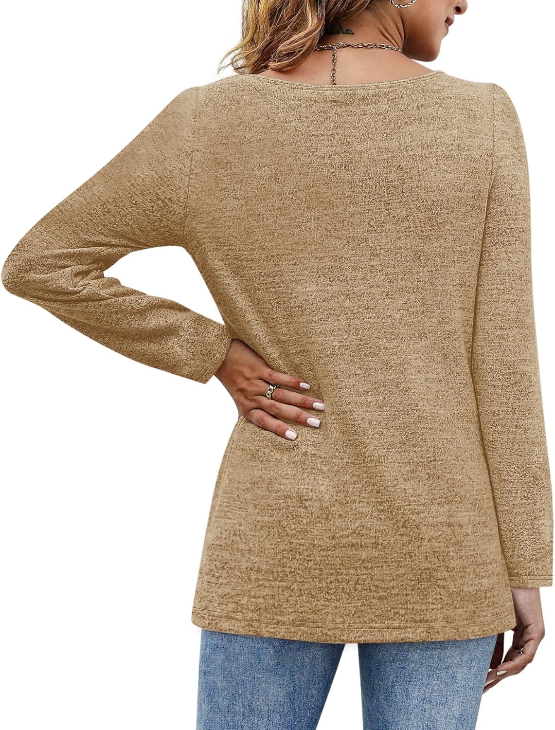 Womens Tops Fall Fashion 2025 Crewneck Long Sleeve Shirts Casual Loose Pleated Tunic Flowy Babydoll Blouses - Image 4