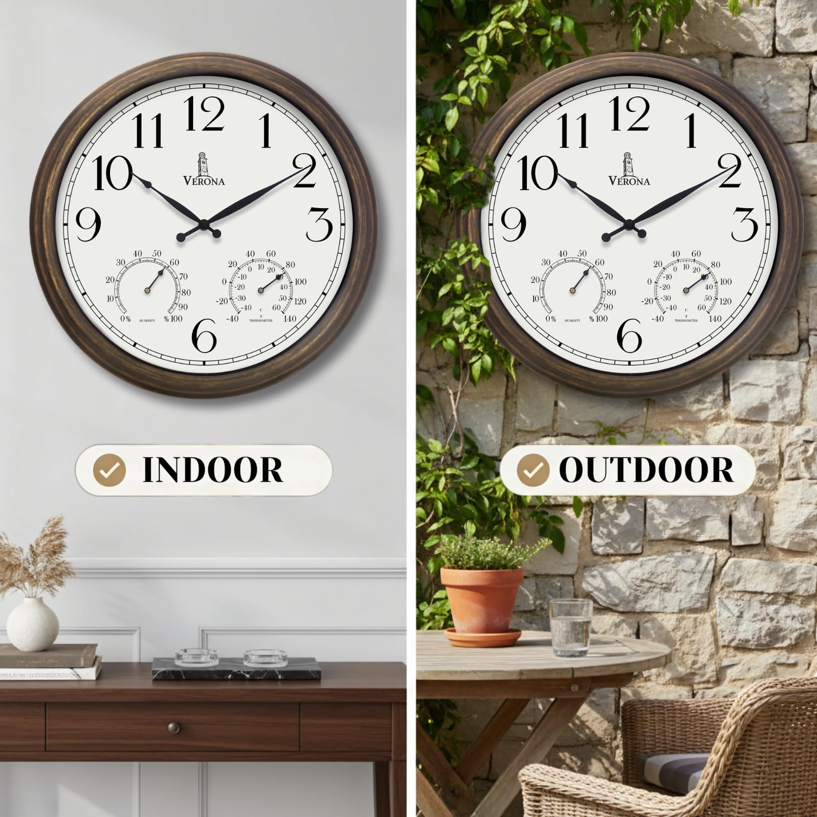Outdoor Clocks for Patio Large Waterproof with Thermometer - 24