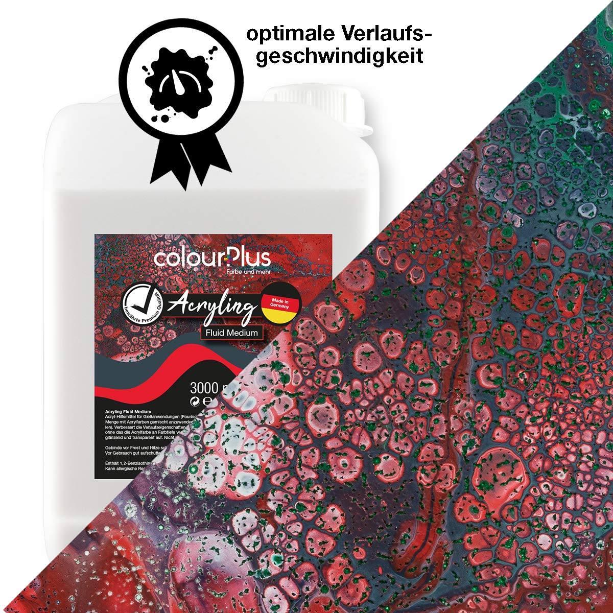 ColorPlus® Acrylic (3 litres, fluide moyen) liant exclusif pour une application optimale de pouring avec peintures acryliques, fabriqué en Allemagne