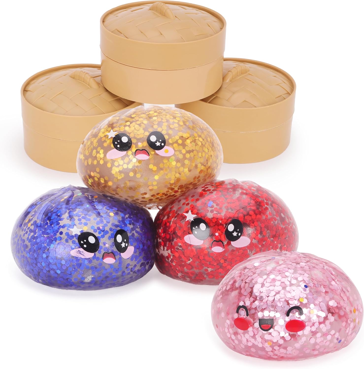 Toyland® Rainbow Glitter Squishy Bao Dumpling Sensory Fidget Toy with Plastic Steamer Box - Squeeze Toys for Kids - Ages 3+ — image 22