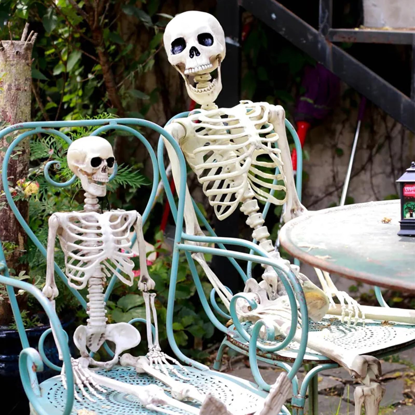 Squelette Halloween Décoration, 165cm Squelette Humain Taille Réelle, Squelette d'halloween pour Intérieure et Extérieure, Posable Skeleton for Halloween Garden Graveyard Decorations