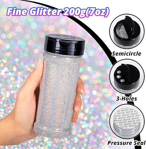 Miniatura 124 de HTVRONT Purpurina blanca fina holográfica – 1.76 oz de purpurina para resina, purpurina fina no tóxica para uñas, resina, fabricación de velas, Negro