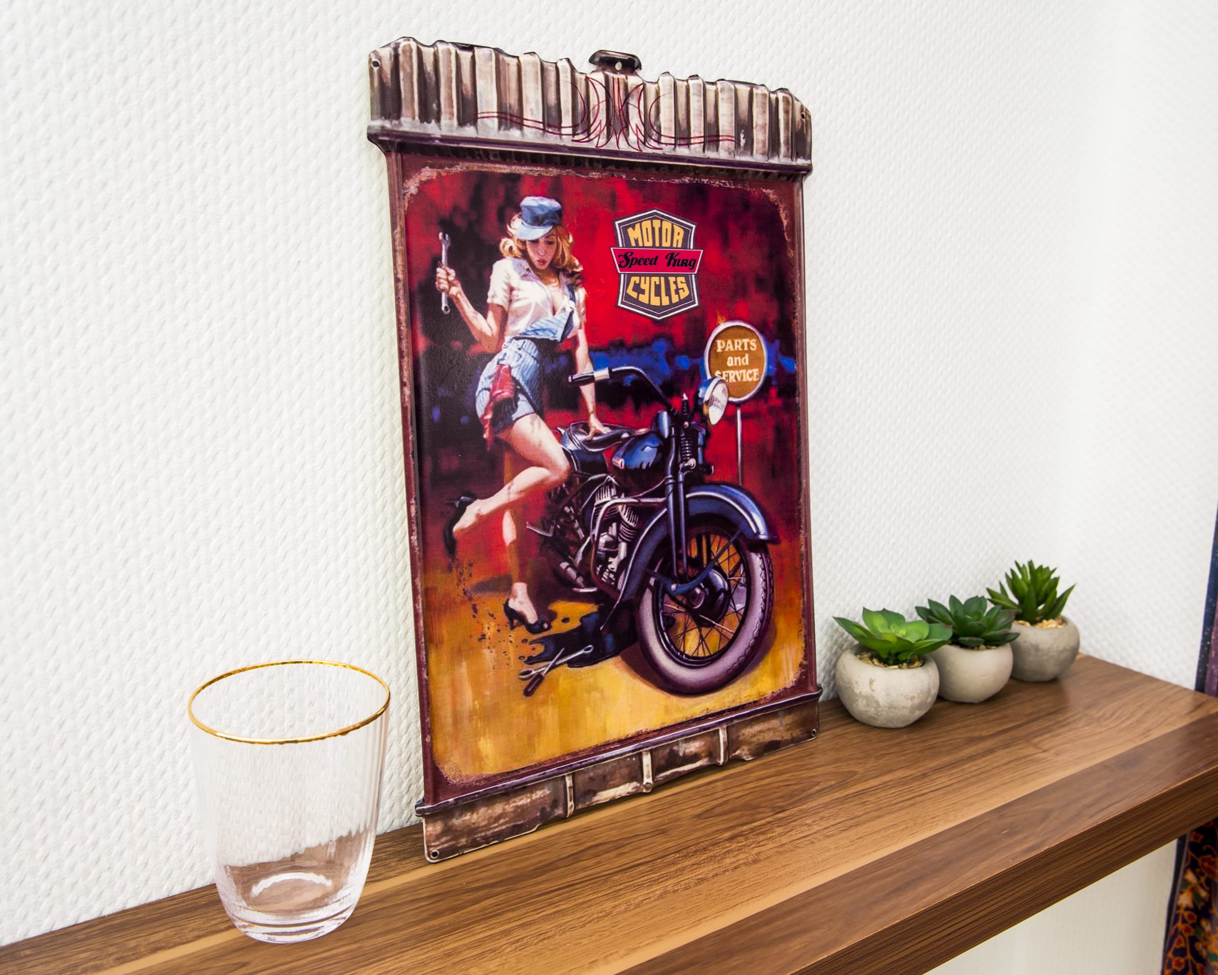 Retro Blechschild 'Pin Up Girl Motorcycle' – 20x30 Cm, Witziger Garagenspruch, Geschenk Für Biker