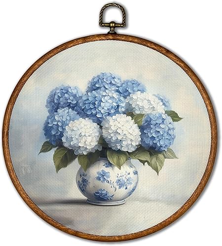 KSDUT Chinoiserie - Arte de pared con diseño de florero de flores, arte de pared de chinoiserie azul y blanco, marco de lienzo para colgar,