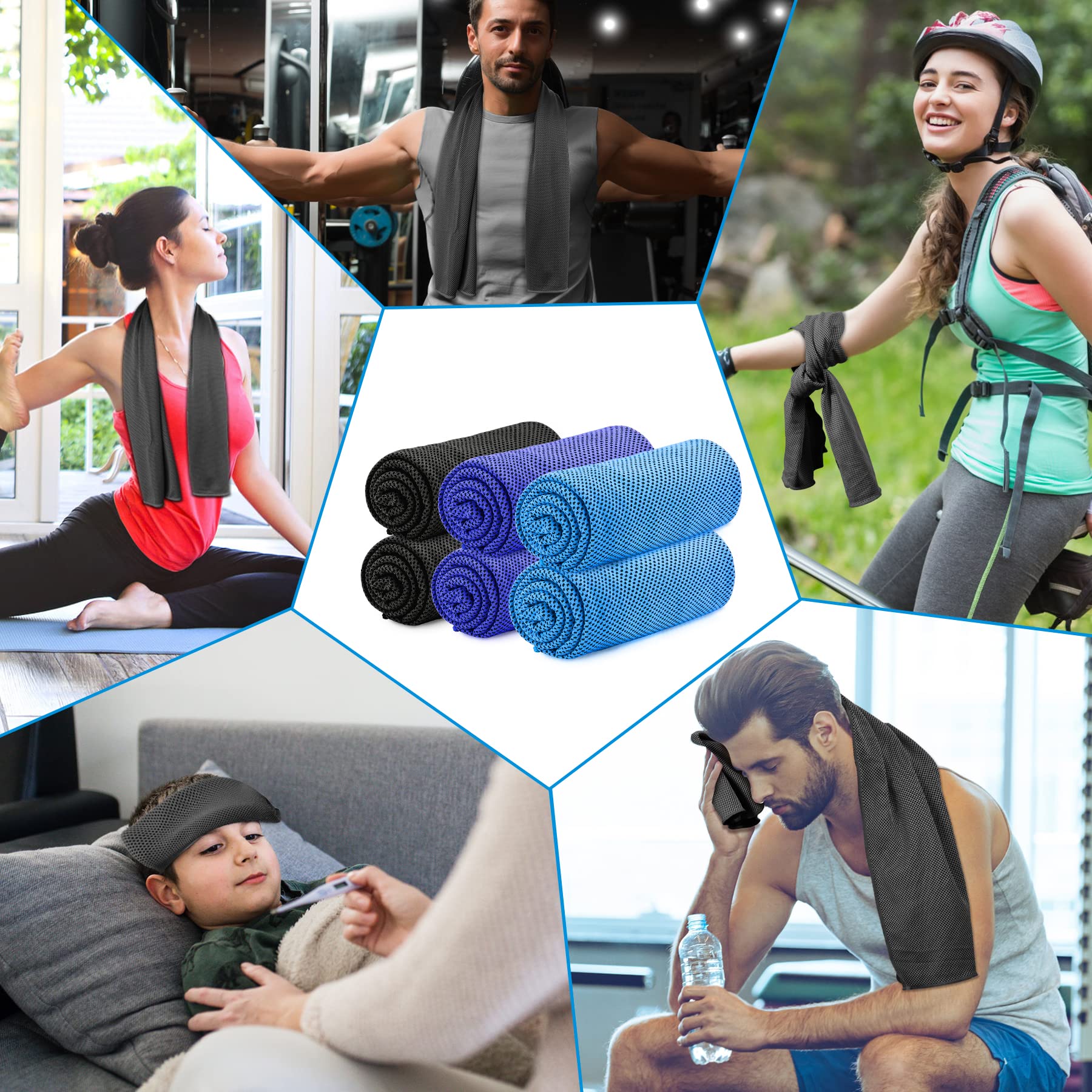 Sukeen Lot de 6 serviettes rafraîchissantes 100 x 30 cm – Serviette de fitness pour gym, golf, yoga