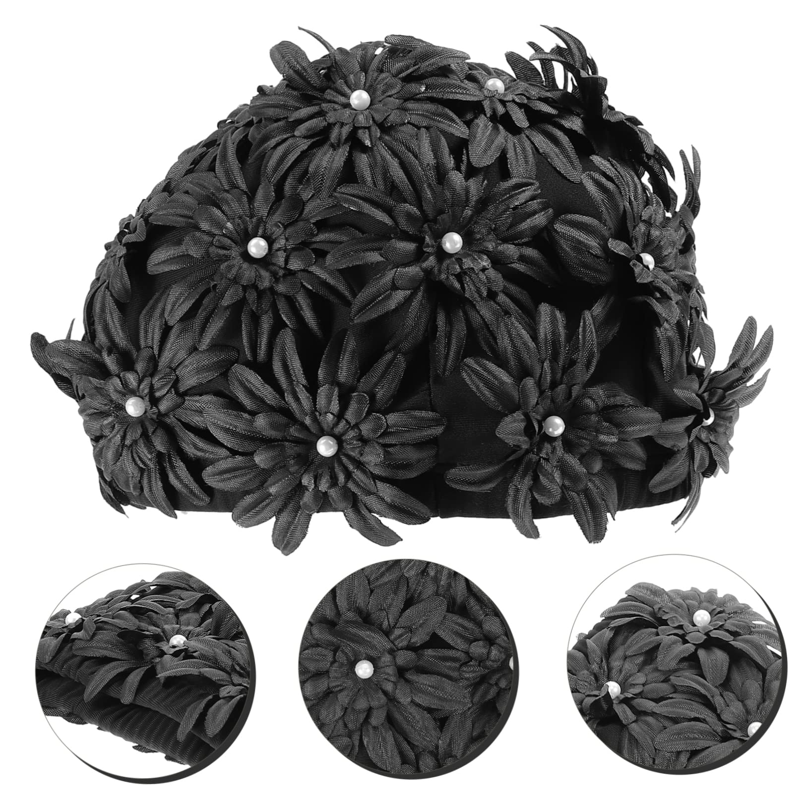 Bouchon De Baignade à Fleurs Imperméable pour Bonnet De Bain Cheveux Longs Bonnets De Bain Qui Gardent Les Cheveux Sec Bonnet De Bain Femme Capuchon Nageurs Floral Noir Brocart