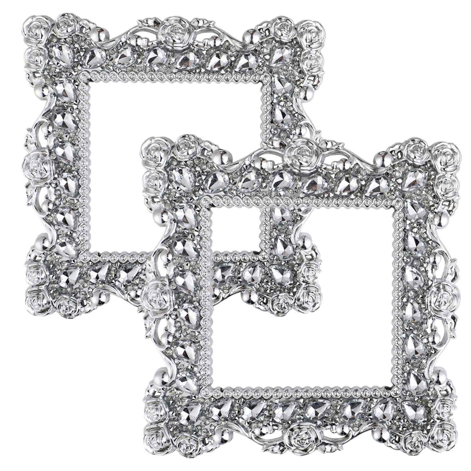 Light Switch Sticker- 2 Pcs Square Plastic Switch Surround Protective Cover Plate Rhinestone Wall Socket Stickers Decorations for Home, Living Room, Office (A Gem Silver)
