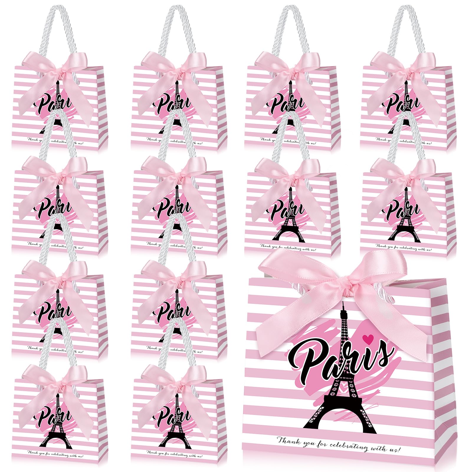 Locmeo Paris Party Favors Paris Eiffel Tower Gift Bags with Handles Goodie Bags French Candy Bags with Bow Ribbon Party Decor Sweet 16 Quinceanera