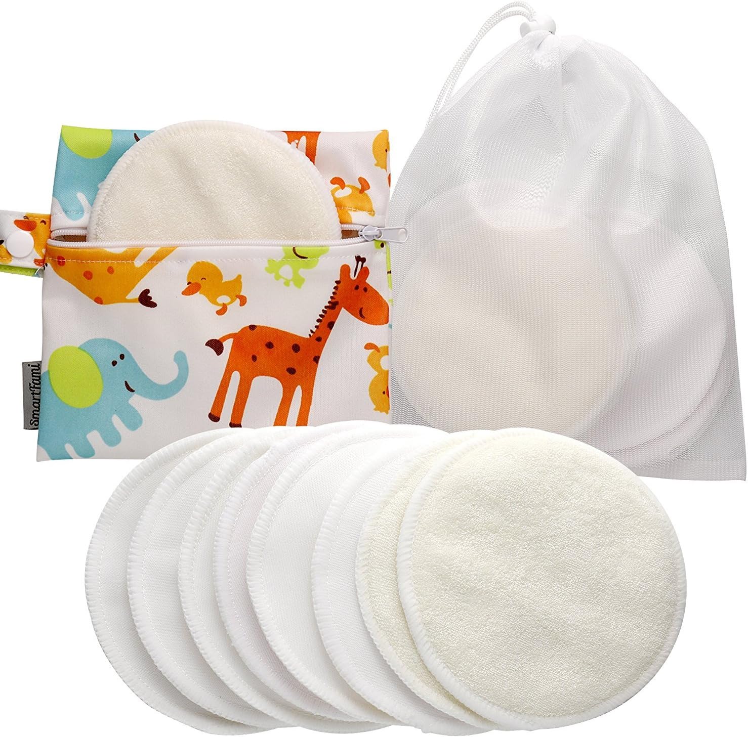 Best Washable Organic Bamboo Nursing Pads(8 Pack) with Laundry and Cloth Bag by SmartFami, Reusable Breast Pads, Ultra Soft, Waterproof, Leakproof Bra Pads, Absorbent, Breastfeeding Pads (Style 1)