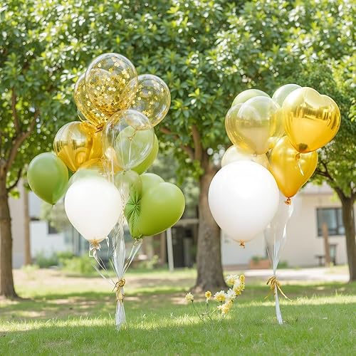 Miniatura 3 de LovesTown Kit de guirnalda de globos verde salvia, kit de arco de 150 piezas, globos de látex de diferentes tamaños, globos metálicos de confeti
