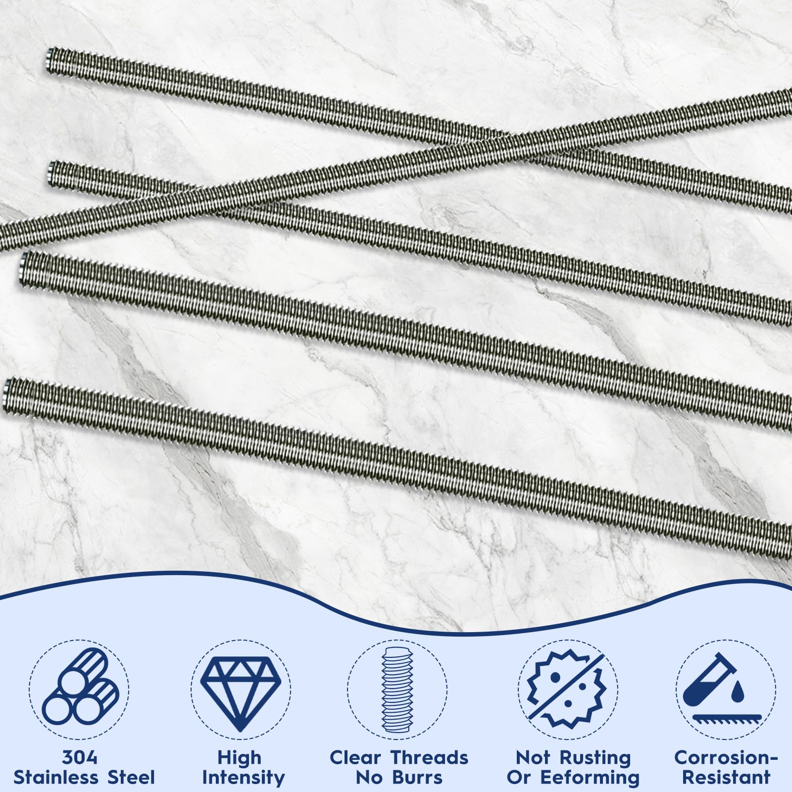 6 Pcs 304 Stainless Steel Threaded Rod, M8/M6 x 300 mm Fully Threaded Studding Rod Bar, Right Hand Threads - Image 3