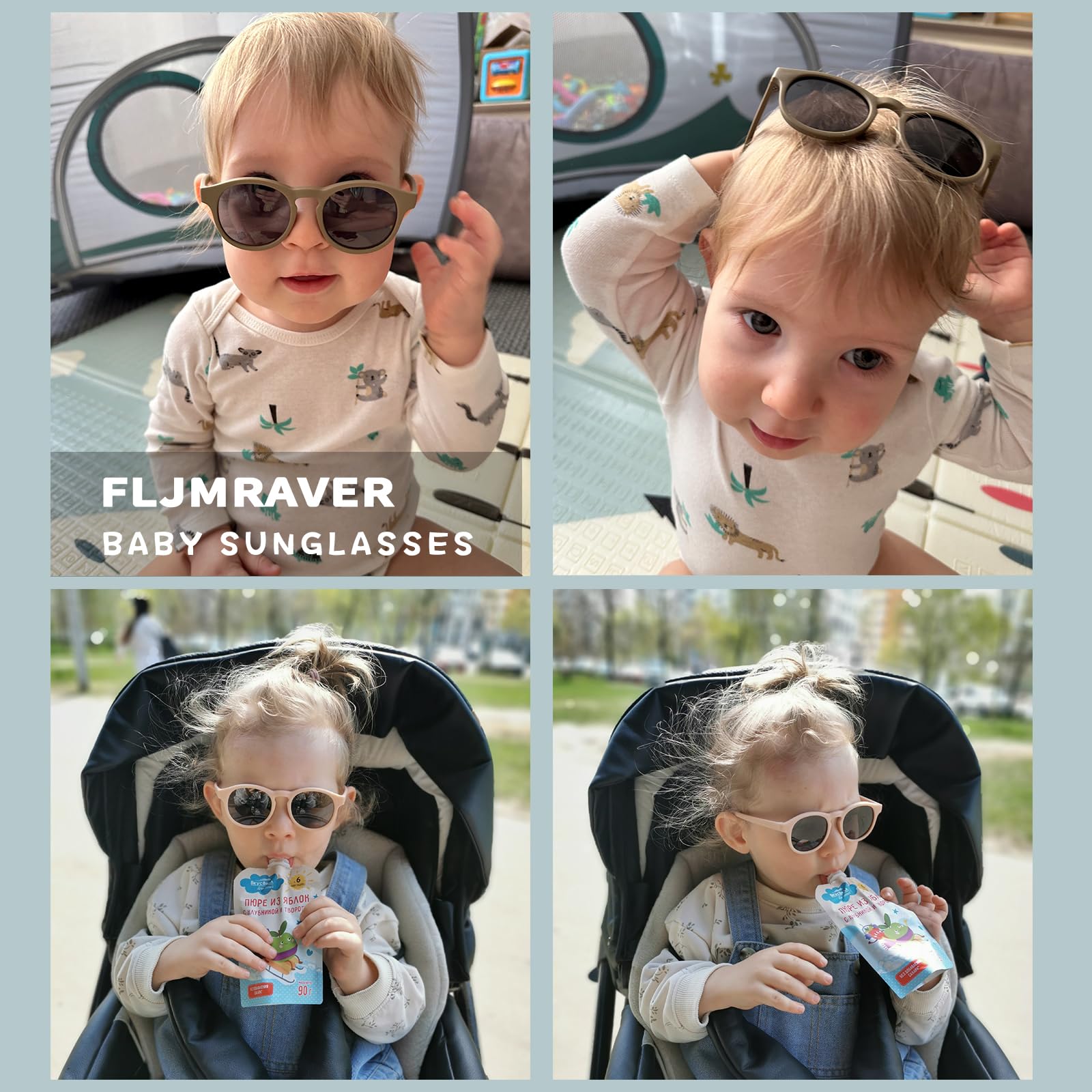 Baby First Sonnenbrille mit Riemen, rund, flexibel, UV400, polarisiert, für Kinder von 0–24 Monaten