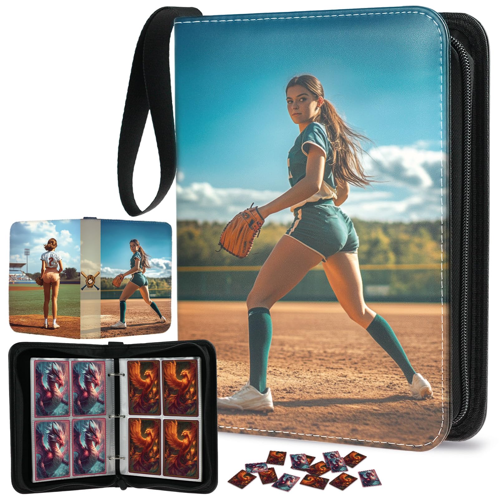 Classeur de cartes de baseball 4 poches avec 50 pochettes pour 400 cartes de collection