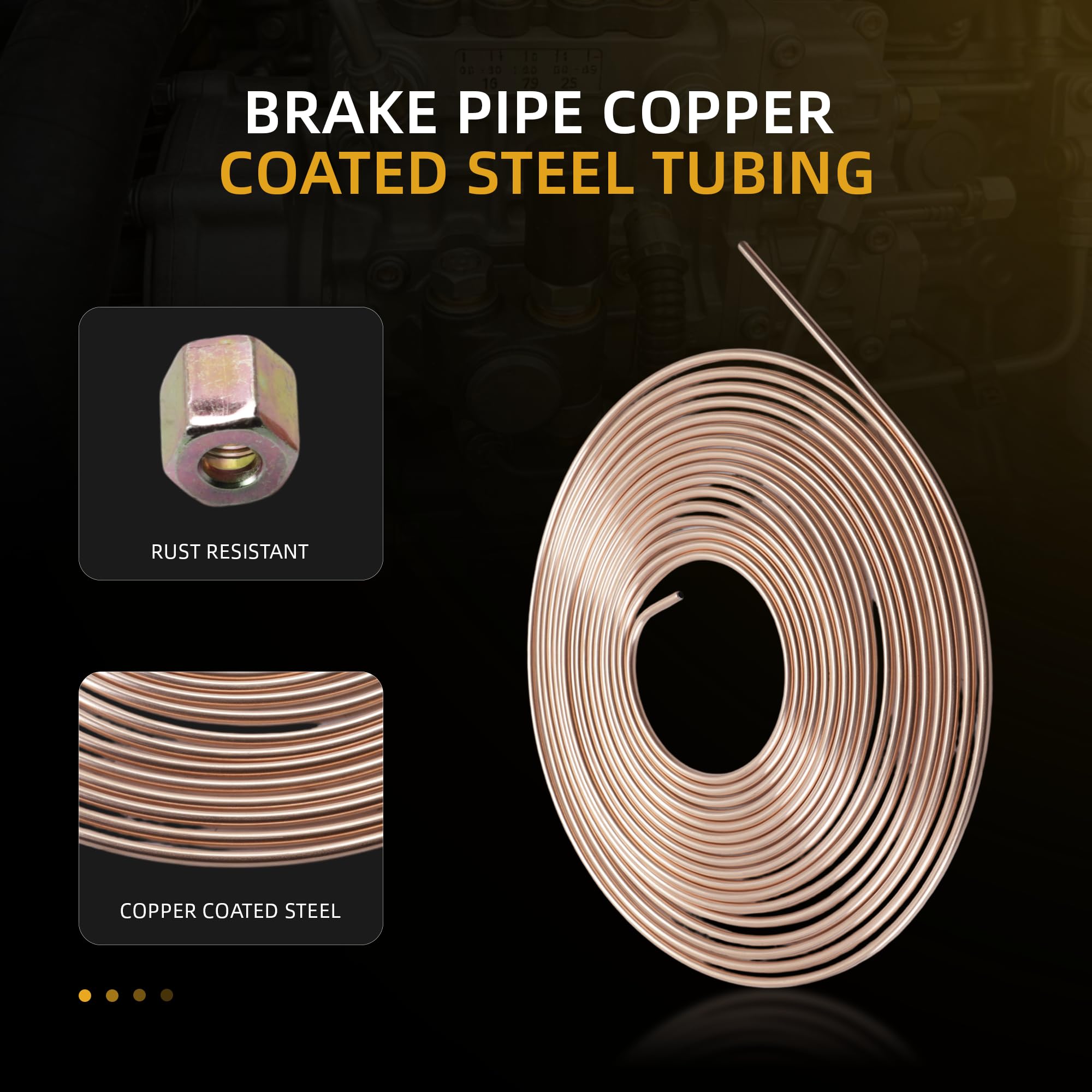 Brake Pipe copper coated steel Tubing 25Ft. of 3/16" Automotive Replacement Brake Lines Kit with 6 Nuts Fittings
