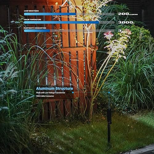 Miniatura 3 de GOODSMANN Transformador de bajo voltaje de 300 W con temporizador sensor de ojos fotográficos, 8PK foco 3W 200 lúmenes con conector de estaca de