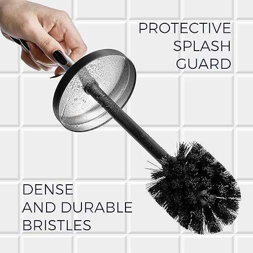 Miniatura 4 de AMG Bath Collection AMG - Escobilla de inodoro y soporte para inodoro de acero inoxidable para baño con cerdas inflexibles (cromo (cuadrados tonales)