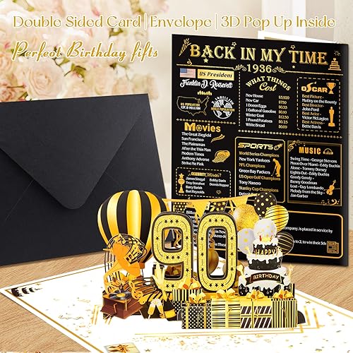 Miniatura 6 de Tarjetas de cumpleaños 90 para mujeres y hombres, ideas de regalo de cumpleaños 3D emergentes para abuela, mamá, papá, divertidas decoraciones de