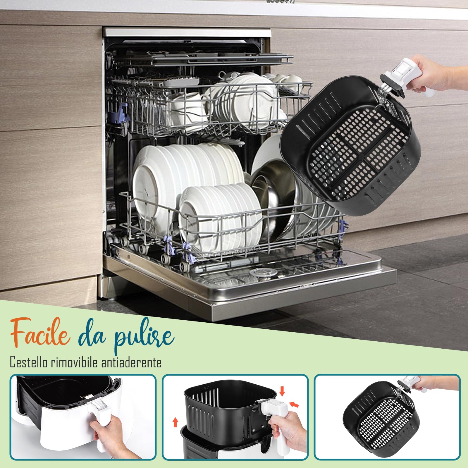 Aigostar Friggitrice ad Aria 7L Smart 1900W - WiFi/App con Ricette, 7 Programmi, Schermo LED Touch, Circolazione Aria 360°, Cottura Senza Olio, Cestello Rimovibile Lavabile in Lavastoviglie, bianco