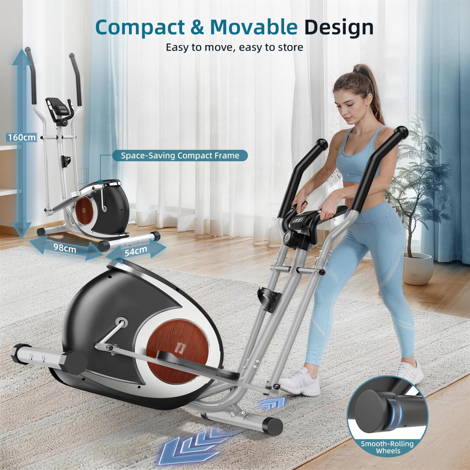 YONISEE Crosstrainer für Zuhause, Leiser Ellipsentrainer mit 16-stufigem Magnetwiderstand, LCD-Display und Bluetooth‑App‑Kompatibilität, Ganzkörper-Fitnessgerät für Heimtraining, Bis 130 kg