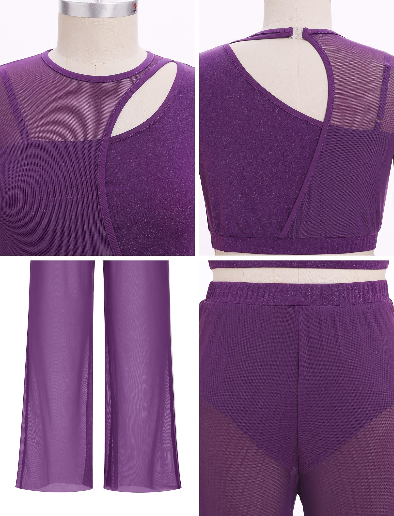 FYMNSI Costume de danse lyrique pour femme - Haut court sans manches avec pantalon large - Ensemble pour performance sur scène