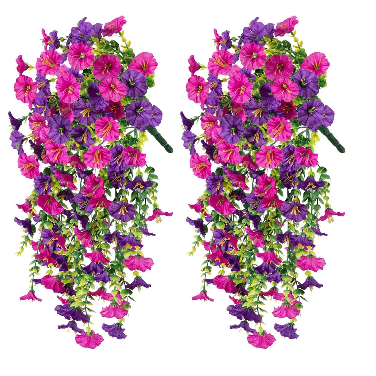 matumou 2 Pcs Artificial Hanging Petunia Flowers UV Resistant Faux Flowers Reusable Simulated Petunias for Outdoors Festive Wedding Party