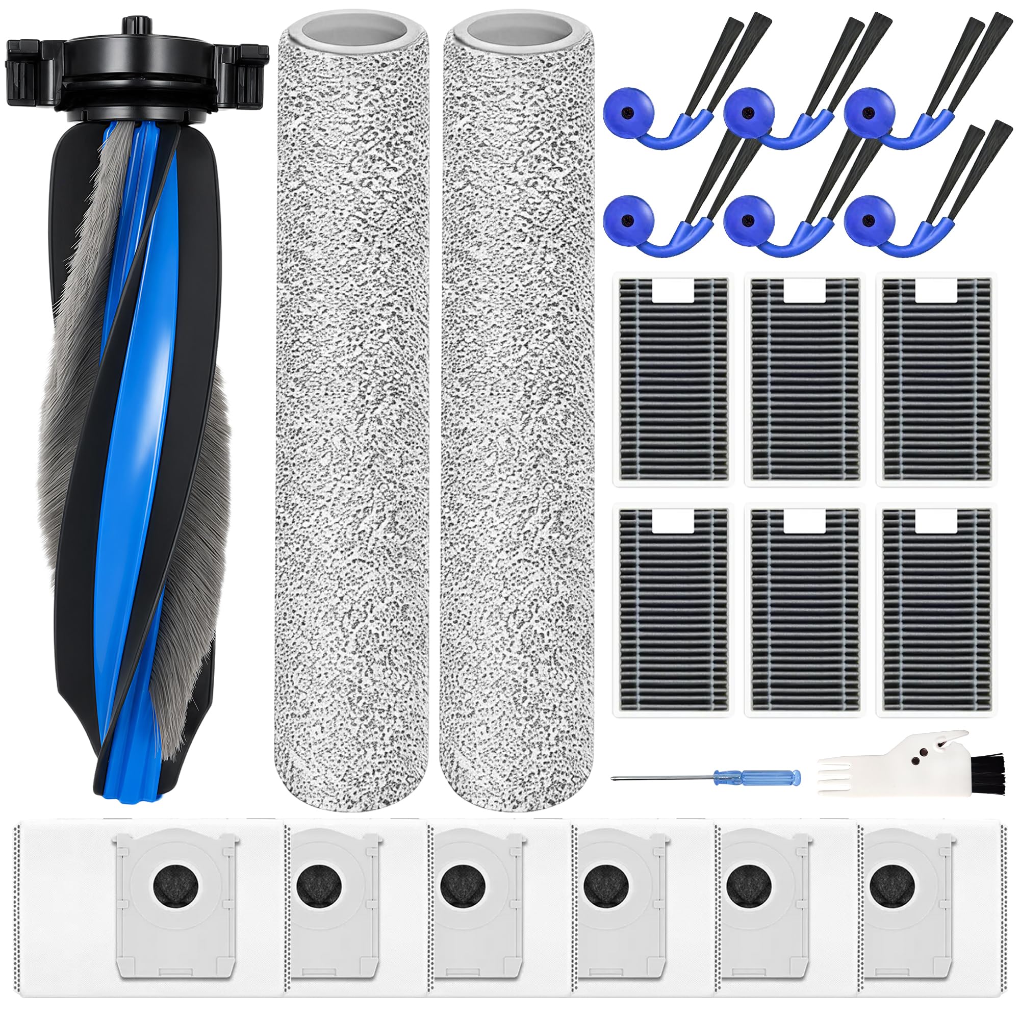 T90 PRO Omni Zubehör für ECOVACS DEEBOT T90 PRO Omni / T90 Omni / X12 PRO Omni Saugroboter, 23 Stück Ersatzteileset for ECOVACS T90 PRO Omni: Hauptbürste, 2 Wischroller, 6 Staubbeutel, 6 Filter