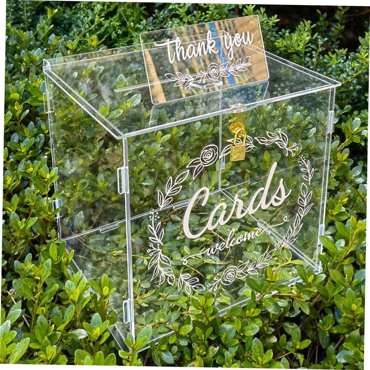 Luxshiny Large Acrylic Wedding Card Box with Lock and Slot DIY Transparent Envelope and Money Holder for Party Decorations Wedding Reception and Cards Storage