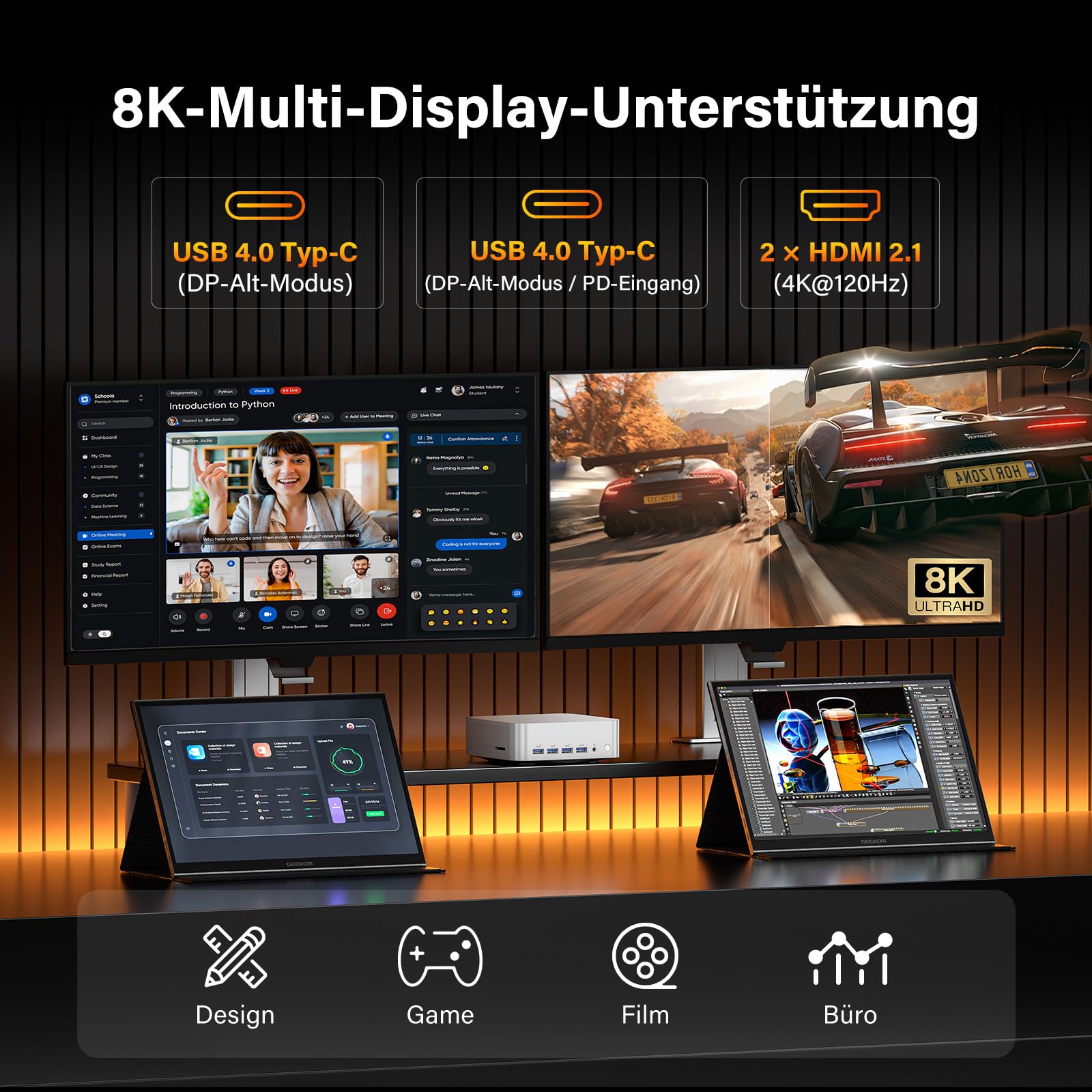 GEEKOM AI Mini PC A9 Max mit AMD Ryzen AI 9 HX 470 (Upgrade zu 370), 32GB DDR5+ 2TB SSD, 2.5G Dual-LAN Mini Computer Windows 11 pro mit 2×USB4|HDMI2.1|Wi‑Fi 7&BT 5.4 für Alle Einsatzszenarien