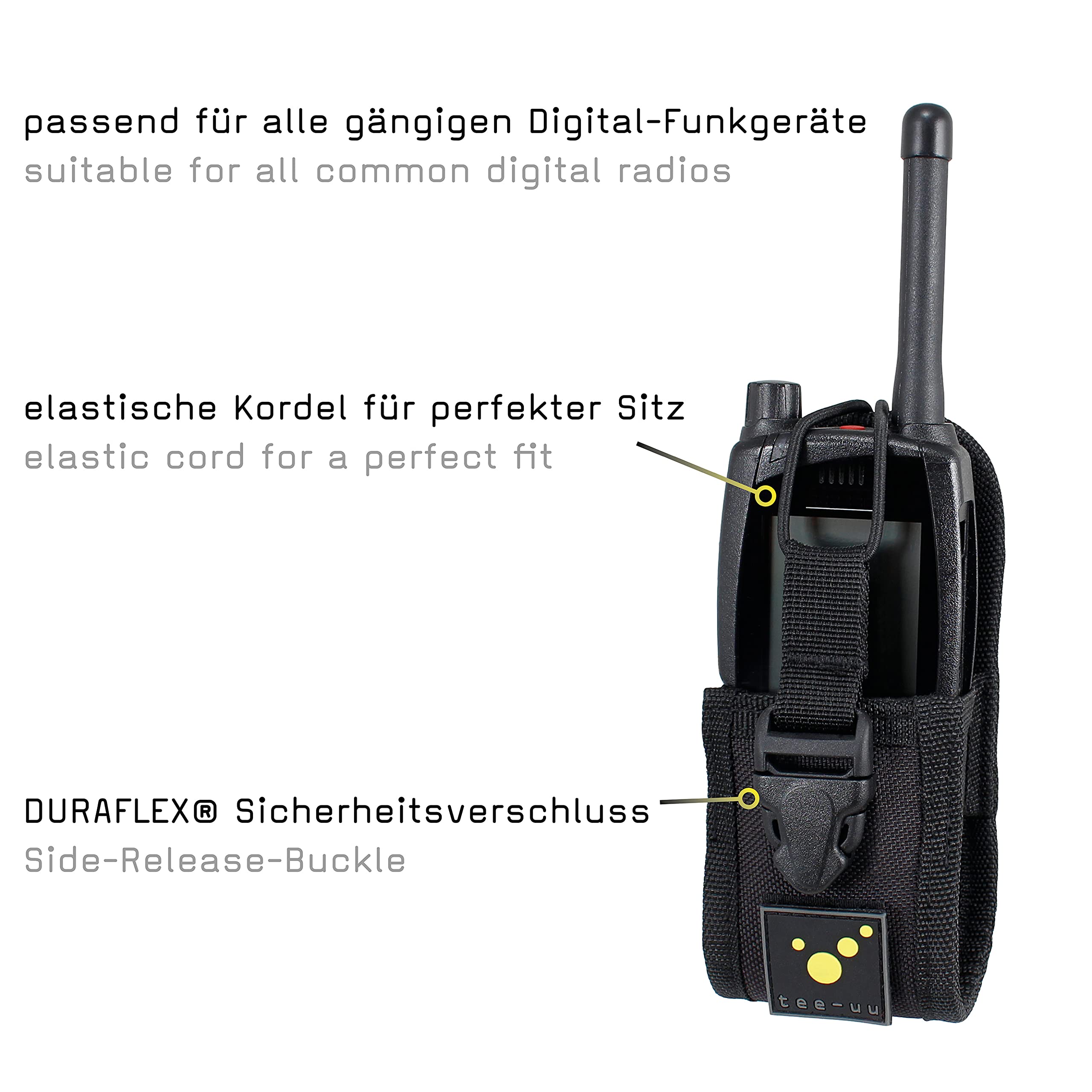 Tee-uu COM TAC Custodia per radio digitale, tasca imbottita, logo rimovibile, sistema PALS, fissaggio MOLLE