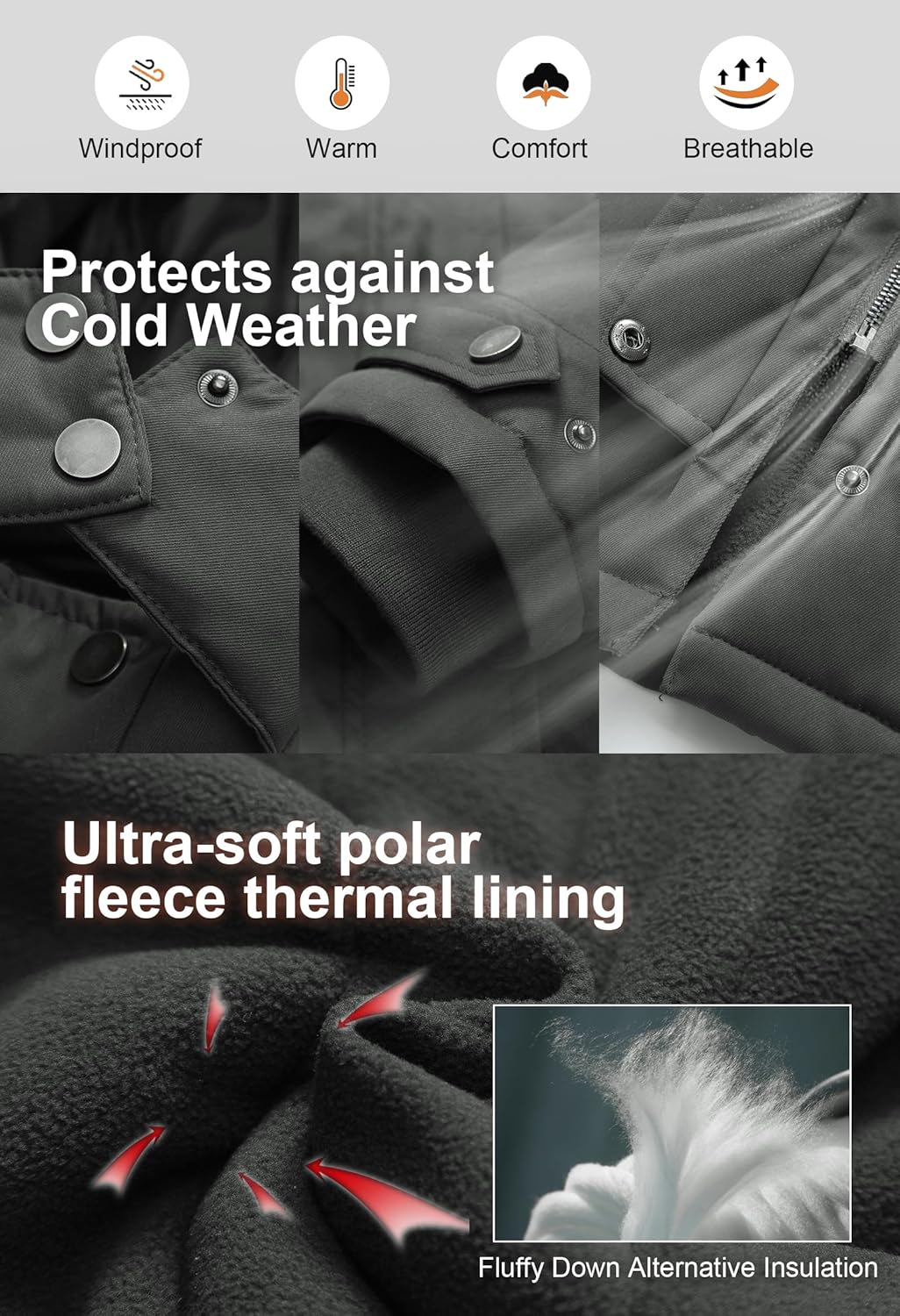 CREATMO US Women's Plus Size Winter Coat Waterproof Long Puffer Jacket Warm Military Thicken Parka with Fur Hood - Image 5